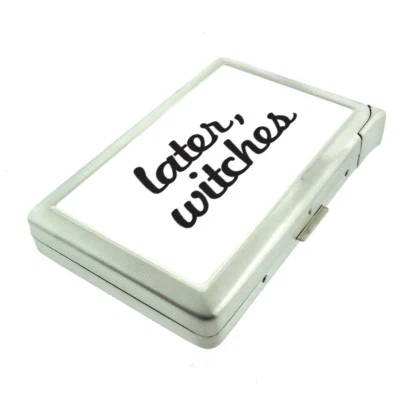 Witches Pun Em1 100's Size Cigarette Case with Built in Lighter Metal Wallet