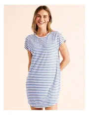 [Soho] Everyday PVE Placket Nightie in Blue Stripe Print