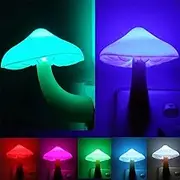 1 Pcs Mushroom Night Light, LED 7 Color Changing Cute Mushroom Lamp, Plug-in Night Light with Auto Light Sensor, Wall Based Colourful Mushroom Nightlight for Kids Room, Bedroom, Bathroom, Stairs