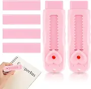 AOZUO Sliding Retractable Pencil Eraser Push-Pull Rubber Eraser and 4 PCS Refill Erasers for Students School Stationery Writing Office(Pink)