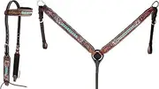 CHALLENGER Horse Floral Tooled Turquoise Laced One Ear Bridle & Breast Collar Set 78FK30A