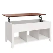 Giantex Coffee Table Lift Up Center Table w/3 Open Cubes Sofa Cocktail Side Table White