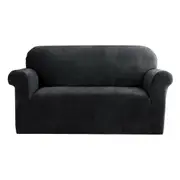 Velvet Sofa Cover Plush Couch Cover Lounge Slipcover 2 Seater Black