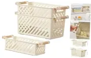 Plastic Storage Basket, Household Organizers with Wooden Handle, Pantry