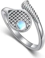 [YYmqmq] Tennis Gift 925 Sterling Silver Tennis Ring Moonstone Adjustable Ring Sports Jewelry Birthday Gifts for Women Mom Girlfriend, Sterling Silver, Moonstone