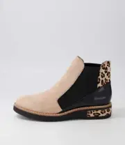New Django & Juliette Rejin Light Taupe Black Suede Multi Chelsea Boots Women...
