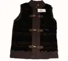 MICHAEL KORS Chocolate Faux Fur Knit Subtle Stripe Vest Gold Buckles MSRP $275