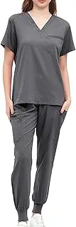 [yuksok] Womens Uniform Scrub Set, V Neck Short Sleeve Nurse Top Pants with Multi Pockets, Work Clothes