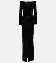 [Alessandra Rich] Alessandra Rich Bow-detail off-shoulder velvet gown AU 10 black