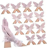 [DEARMAMY] 12 Pairs Wedding Gloves Party Cashmere Lace Women Tea Party Bridal Black Gloves Wedding Slippers Cups Bridal Veil White Costume Pins Dressy Bride Lace Women Photo Prop White Nylon