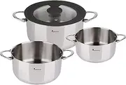 [MasterPro] Foodies Cooking Pot Set 4-Piece Saucepan Set 16, 20 and 24 cm with Glass Lid Made of Stainless Steel Cooking Pots Suitable for All Hob Types
