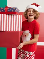 Tilt Elasticated Waist Boys 8-16 Santa Stripe Satin Knit Pyjama Set, Red, Size 8