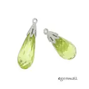 1PC Sterling Silver Peridot Green CZ Teardrop Pendant Earring Charm Bead #51549