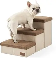Dog Stairs for Small Dogs with Storage, 13.5 Inch Tall Foldable Pet Stairs with Soft Leakproof Cover, Elderly Cat Ramp for Chair Couch Sofa Lightweight Comfort 28 x 16.5 x 16