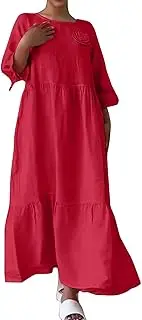 [Generic] Women's Conton Linen Dresses Summer Fashion Solid Color Plus Size Tunic Dress Ladies Party Maxi Dresses Short Sleeved for Women Plus Sexy Mini Birthday Short Dressing Gowns Black