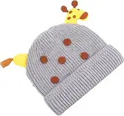 [ANDRESLAD] 1Pc Comfortable Knitted Beanie Hat Warm Cap for Boys Cute Giraffe Design for Autumn Winter Outdoor Wear Present for Newborns Grey
