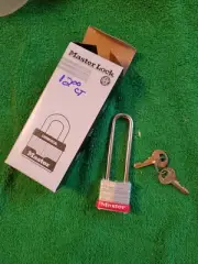 Master Lock Red Padlock, Long Shackle, Rectangular Steel Body,