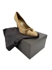 Gucci Womens Pumps Beige Suede Keyhole Shoelace Box Almond Toe 8.5B Box Dustbag