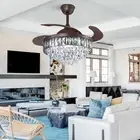 42" Modern Crystal Chandelier LED Light Retractable Ceiling Fan 3-Speed w/Remote