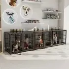 P&P XXL Dog Crate Furniture Wooden Tabletop Thickened Metal Tube Cage with 4 Doors