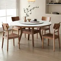 在飛比找樂天市場購物網優惠-北歐實木 原木圓形 餐桌 椅組合 簡約現代圓桌 小戶型 家用