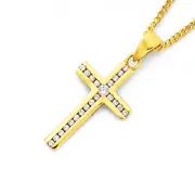 9ct Gold, Cubic Zirconia Cross Pendant in Clear
