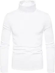[JEShifangjiusu] Men Slim Fit Lightweight Pullover Top Long Sleeve Basic Turtleneck T-Shirt Solid Color Casual Knitted Sweater