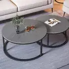 Set of 2 Marble Tables Stylish Design Nesting Coffee Tables Sofa End Space Table