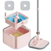 Square Spin Mop and Bucket Set with Self Separation Dirty and Clean Water Sys...