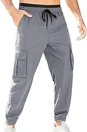 [Generic] Men's Slim Casual Joggers Pants Elastic Waist Drawstring Cargo Pants Tapered Sweatpants with Flap Pockets
