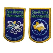 2 Vintage SEA ARAMA Marineworld Souvenir Embroidered Badge PATCH Galveston Texas