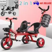 Children's Tandem Tricycle Bike Kid Double Seats Twin Baby Bicycle Ride On Trike