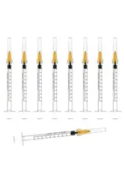 10 Pack. 25 Gauge 1 inch Needle with Syringe, Luer Slip, 1ml