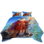 Vintage Christmas Painting Santa and Unicorn Coverlet