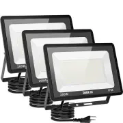 200W LED Flood Lights 3 Pack, Outdoor IP66 Waterproof, 24000LM Bright Securit...
