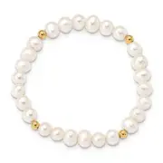 14k Gold Madi K 4-5mm White Egg Shape Freshwater Cultured Pearl & Beads Stretch