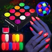 MKNZOME 12 Colors Nail Pigment Powder, Blue White Pink for Nail Design, Nails Set Colored Nail Powder, Nail Art Manicure DIY Accessories - Gift for Girls and Women