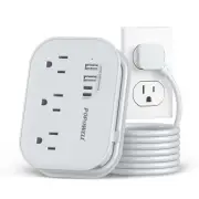 Flat Plug Power Strip- USB Travel Power Strip, 3 Outlets and 4 USB Ports(2 US...