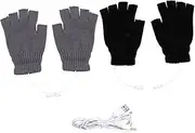 [Yardwe] 2 Pairs USB Heated Half Finger Gloves Woolen Thermal Winter Gloves for Typing Gaming Outdoor Use Grey Conveniently Plug Into Any Power Source