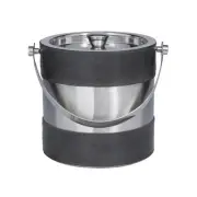 The Novogratz Leather Handmade Ice Bucket with Lid, 8" x 7" x 12", Gray