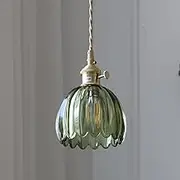 Gold Tulip Glass Pendant Light - Modern Nordic 1-Light Kitchen Island Fixture with Adjustable Cord & Rotary Switch, Mini Chandelier for Dining Room, Ceiling Lamp C-25 (Green)