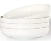 Set Of 4 Pasta Ceramic Bowls Shallow Serving Salad 8.5 Inch 40 Ounces Off White