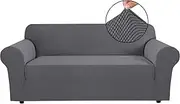 Smarcute Stretch Couch Cover Sofa Cover 1-Piece Furniture Protector Cover Luxury High Spandex Small Checks Knitted Jacquard Fabric Sofa Slipcover for Living Room (XL 3 Seater, Grey)