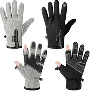 [Bencailor] 2 Pairs Windproof Waterproof Fingerless Gloves Men Winter Warm Touchscreen Bicycle Gloves Men Cold Weather Cycling Bike Motorcycle Touch Screen Gloves