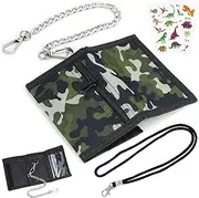 [BANTI] Children's Slim Wallet Boys Camo Wallet Children with Chain Clip Foldable Triple Children's Wallet Children's Purse Boys Wallet, Green, M, Modern