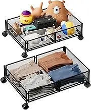 2 Pack Metal Under Bed Storage Containers with Wheels, Rolling Foldable Under Bed Shoes Drawers Containers Shoe Organizer for Bedroom Living Room, Black