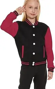 jeecoin Girls Boys Varsity Jacket Casual Baseball Outwear Kids Basic Snap Button Tops Sweatshirts Lightweight Athletic Coat