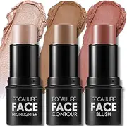 Focallure 3 Pcs Cream Contour Sticks,Shades with Highlighter & Bronzer Blush,Non-greasy and Water-resistant Face Contouring Pen,Easy to Sculpt the Create a Finishing Makeup,MEDIUM,18 gram