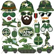 Kristin Paradise 25Pcs Camo Photo Booth Props with Stick, Army Theme Selfie Props, Camouflage Military Birthday Party Supplies, Soldier Photography Backdrop Decorations