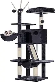 Hey-brother Cat Tree for Indoor Cats, 135 cm Cat Tower with Big Condo, Well-Padded Platform, Hammock, Scratching Baord and Sisal Posts, Smoky Gray MPJ019-SG
